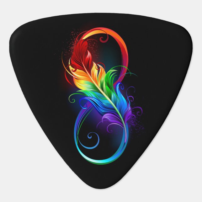 Infinity Symbol with Rainbow Feather Guitar Pick (Front)