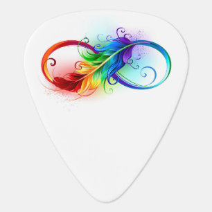 Infinity Symbol with Rainbow Feather Guitar Pick