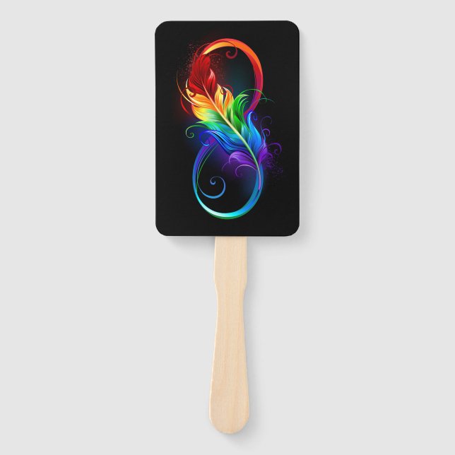 Infinity Symbol with Rainbow Feather Hand Fan (Front)