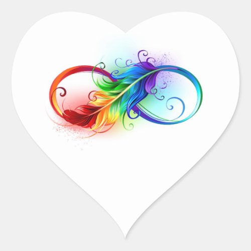 Infinity Symbol with Rainbow Feather Heart Sticker