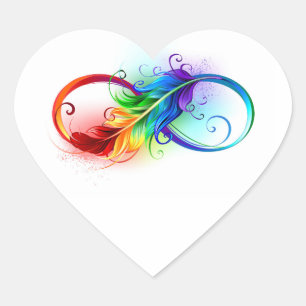 Infinity Symbol with Rainbow Feather Heart Sticker