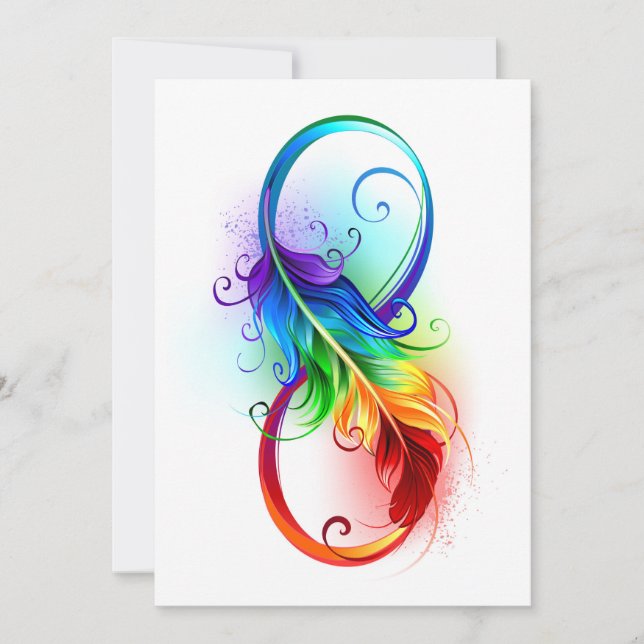 Infinity Symbol with Rainbow Feather Holiday Card (Front)