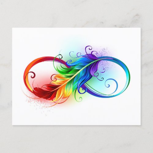 Infinity Symbol with Rainbow Feather Holiday Postcard