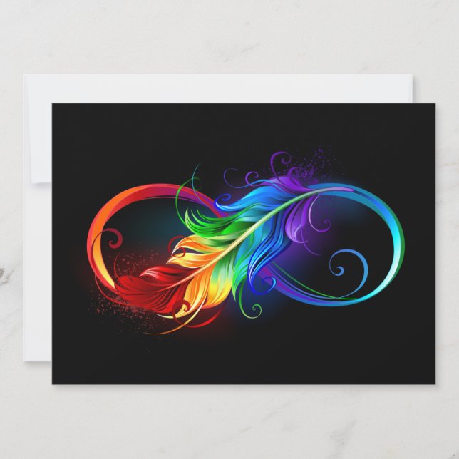 Infinity Symbol with Rainbow Feather Invitation (Front)