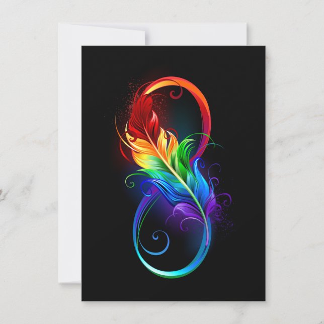 Infinity Symbol with Rainbow Feather Invitation (Front)
