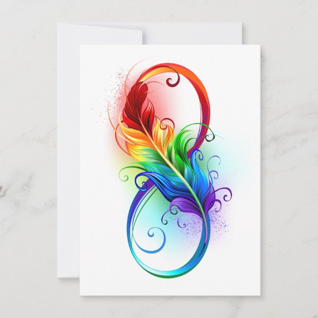 Infinity Symbol with Rainbow Feather Invitation (Front)