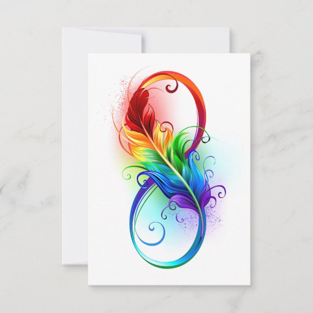 Infinity Symbol with Rainbow Feather Invitation (Front)