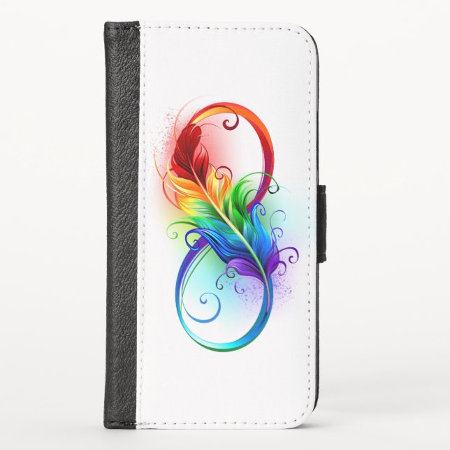 Infinity Symbol with Rainbow Feather iPhone Wallet Case (Front)