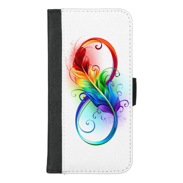 Infinity Symbol with Rainbow Feather iPhone Wallet Case (Front)