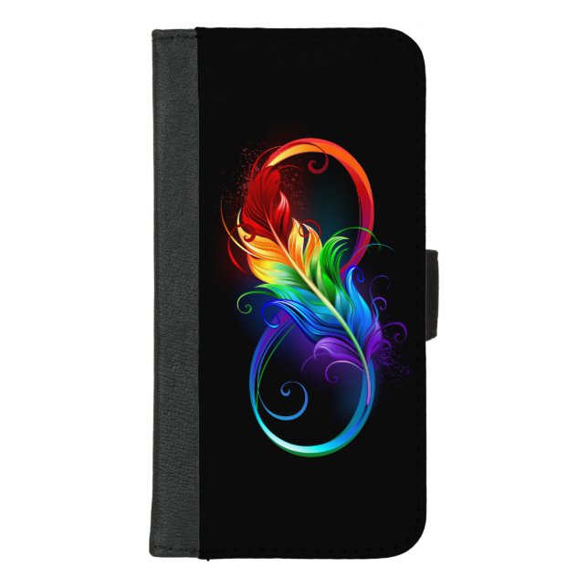 Infinity Symbol with Rainbow Feather iPhone Wallet Case (Front)