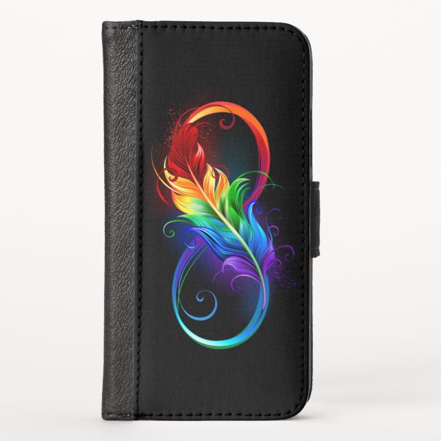 Infinity Symbol with Rainbow Feather iPhone Wallet Case (Front)