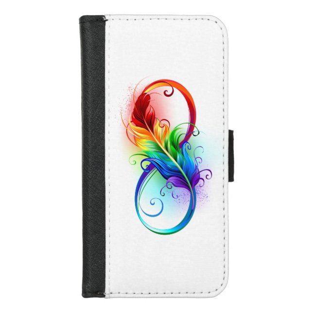 Infinity Symbol with Rainbow Feather iPhone Wallet Case (Front)