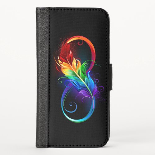 Infinity Symbol with Rainbow Feather iPhone XS Wallet Case