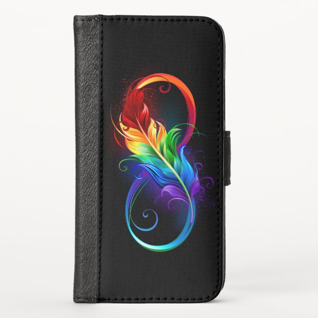 Infinity Symbol with Rainbow Feather iPhone Wallet Case (Front)