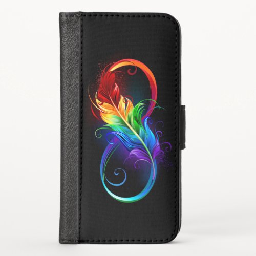 Infinity Symbol with Rainbow Feather iPhone X Wallet Case