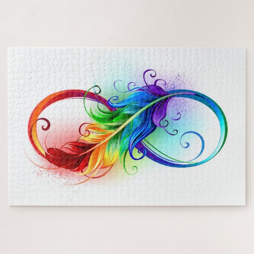 Infinity Symbol with Rainbow Feather Jigsaw Puzzle