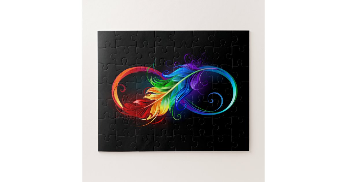 Infinity Symbol with Rainbow Feather Jigsaw Puzzle | Zazzle