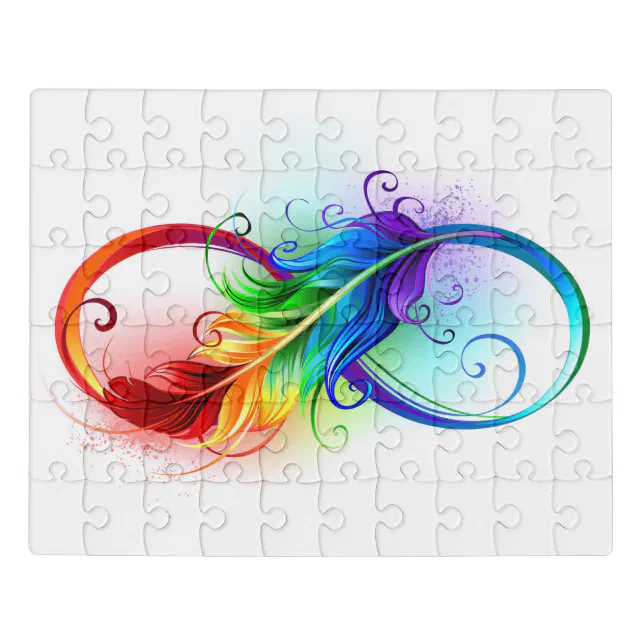 Infinity Symbol with Rainbow Feather Jigsaw Puzzle | Zazzle