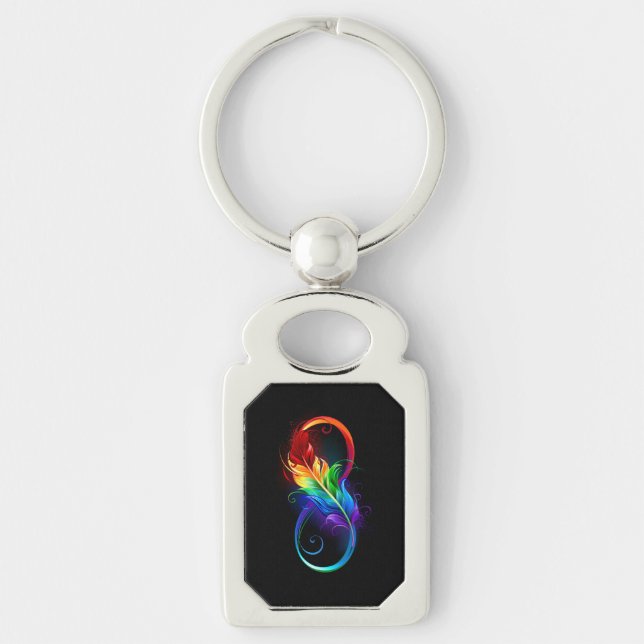 Infinity Symbol with Rainbow Feather Keychain (Front)