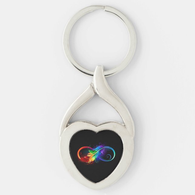 Infinity Symbol with Rainbow Feather Keychain (Front)