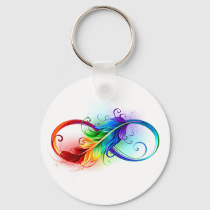 Infinity Symbol with Rainbow Feather Keychain