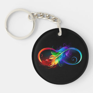 Infinity Symbol with Rainbow Feather Keychain