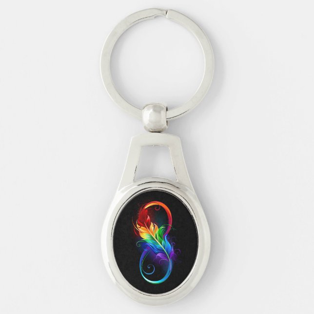 Infinity Symbol with Rainbow Feather Keychain (Front)