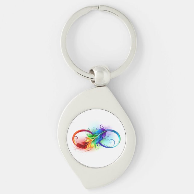 Infinity Symbol with Rainbow Feather Keychain (Front)
