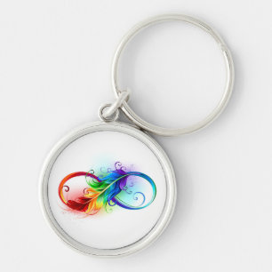 Infinity Symbol with Rainbow Feather Keychain