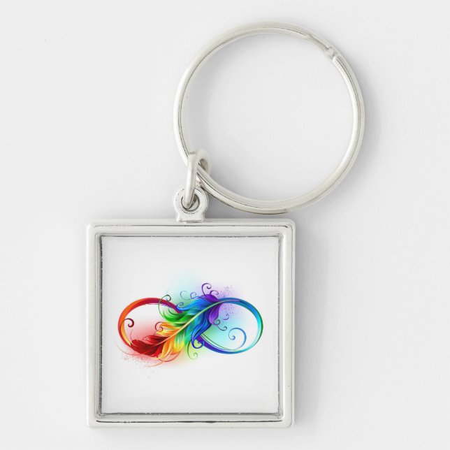 Infinity Symbol with Rainbow Feather Keychain (Front)