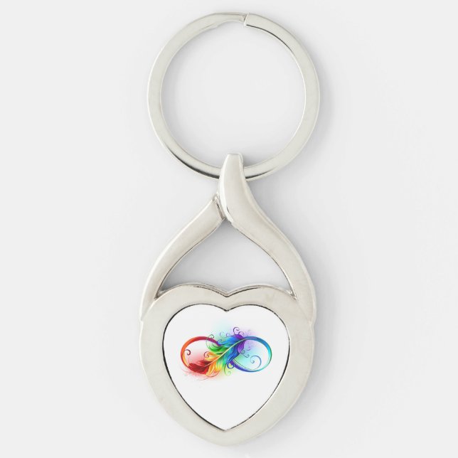 Infinity Symbol with Rainbow Feather Keychain (Front)