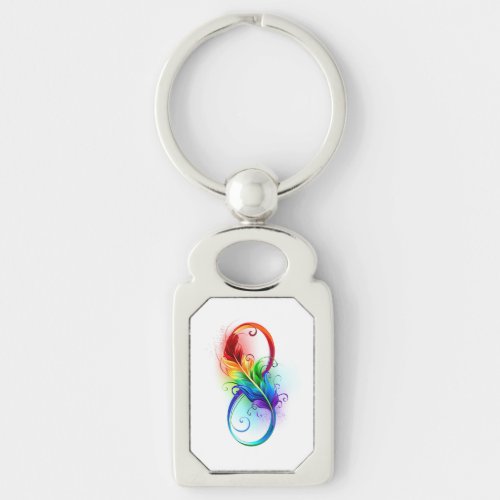 Infinity Symbol with Rainbow Feather Keychain