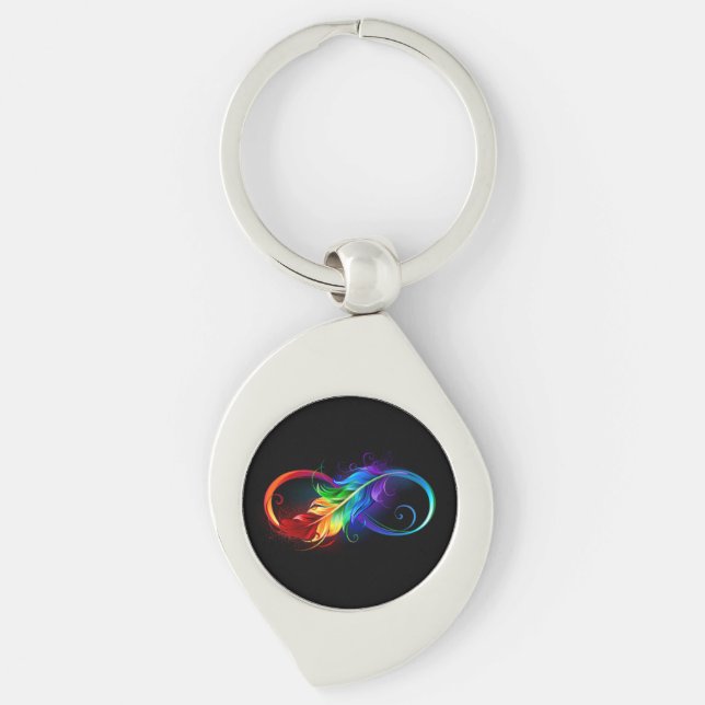 Infinity Symbol with Rainbow Feather Keychain (Front)