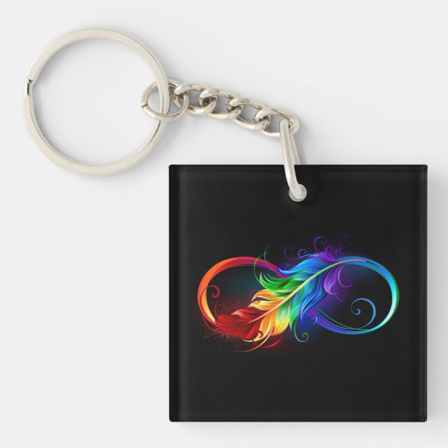 Infinity Symbol with Rainbow Feather Keychain (Front)