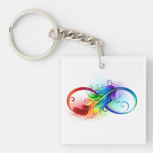Infinity Symbol with Rainbow Feather Keychain