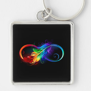 Infinity Symbol with Rainbow Feather Keychain