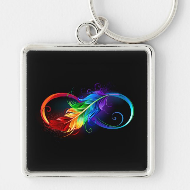 Infinity Symbol with Rainbow Feather Keychain (Front)