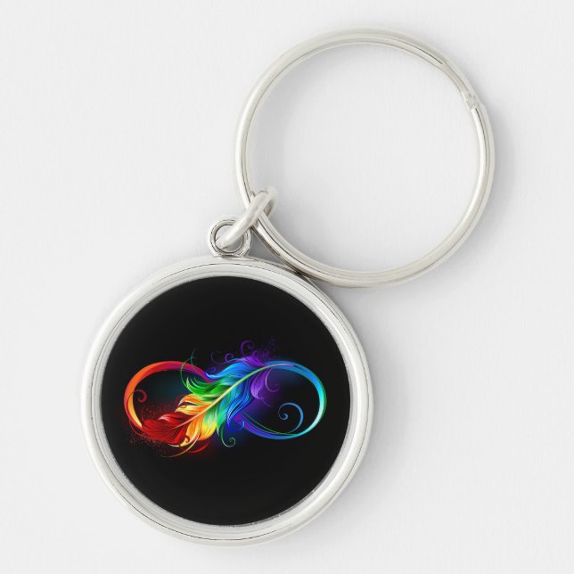 Infinity Symbol with Rainbow Feather Keychain (Front)