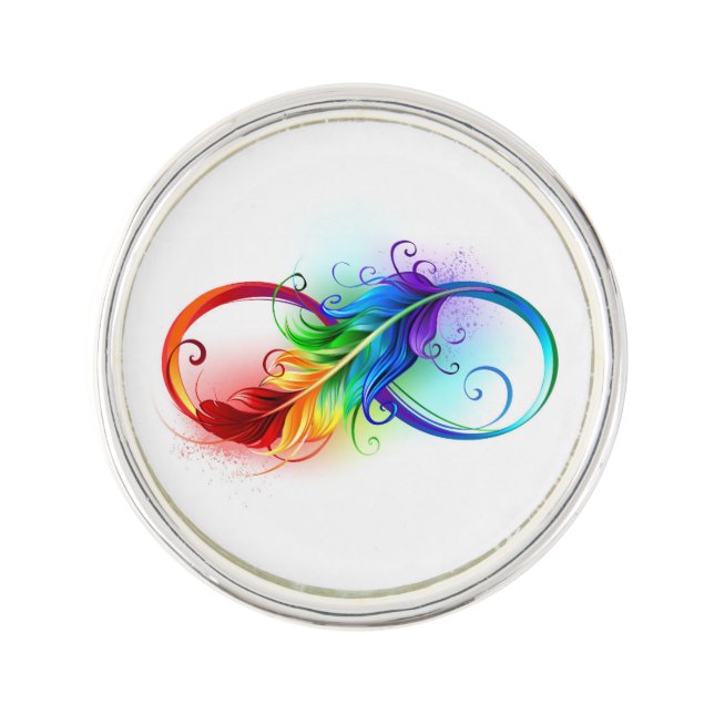 Infinity Symbol with Rainbow Feather Lapel Pin (Front)