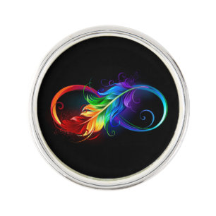 Infinity Symbol with Rainbow Feather Lapel Pin