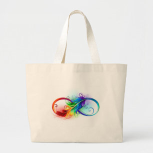 Infinity Symbol with Rainbow Feather Large Tote Bag