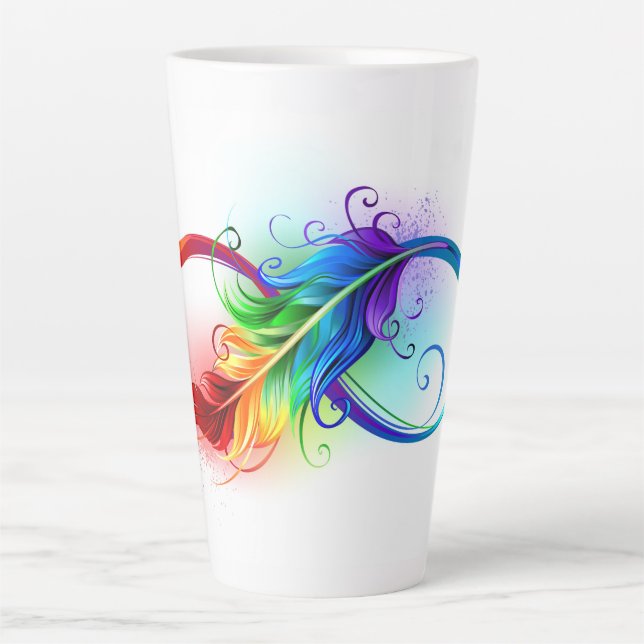 Infinity Symbol with Rainbow Feather Latte Mug (Front)