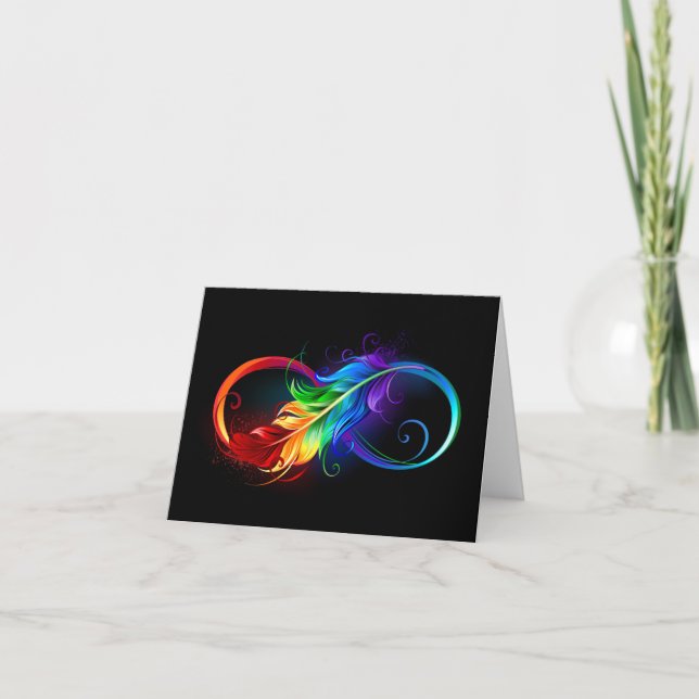 Infinity Symbol with Rainbow Feather Letterpress Thank You Card (Front)