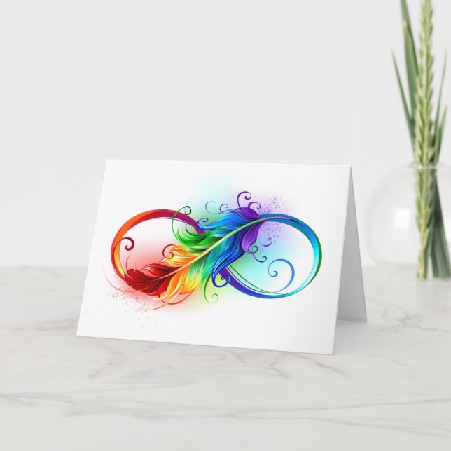 Infinity Symbol with Rainbow Feather Letterpress Thank You Card (Front)