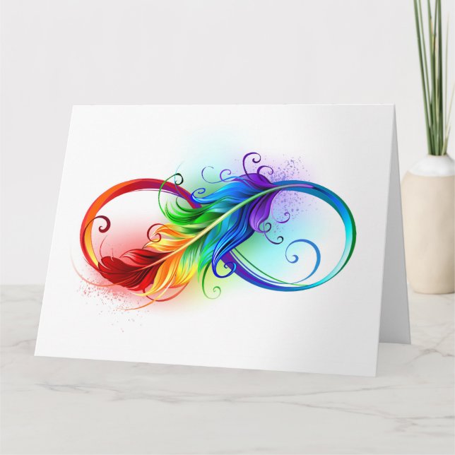 Infinity Symbol with Rainbow Feather Letterpress Thank You Card (Front)