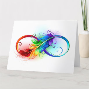 Infinity Symbol with Rainbow Feather Letterpress Thank You Card