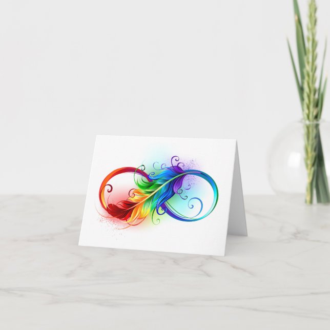 Infinity Symbol with Rainbow Feather Letterpress Thank You Card (Front)