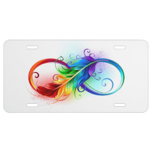 Infinity Symbol with Rainbow Feather License Plate