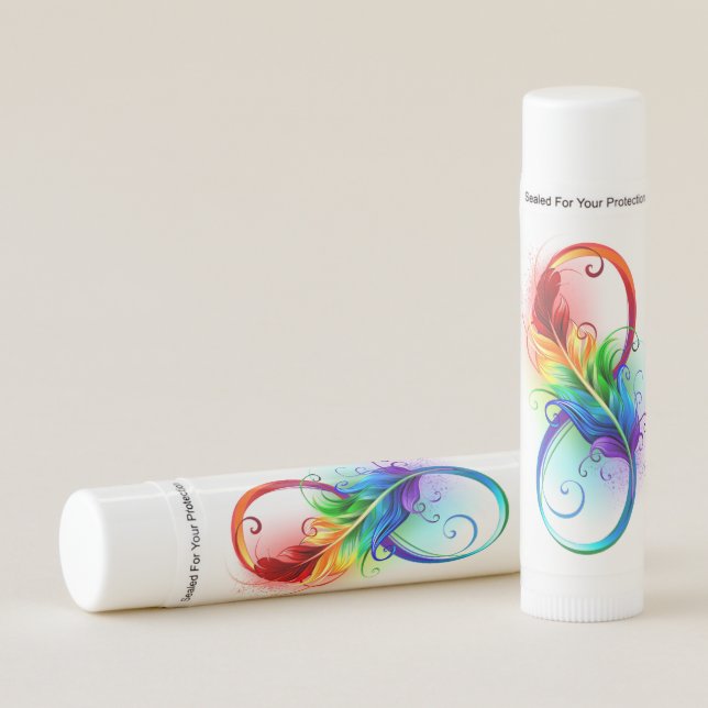 Infinity Symbol with Rainbow Feather Lip Balm (Front)