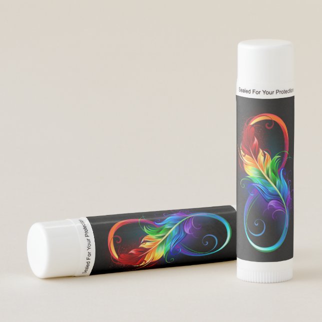 Infinity Symbol with Rainbow Feather Lip Balm (Front)